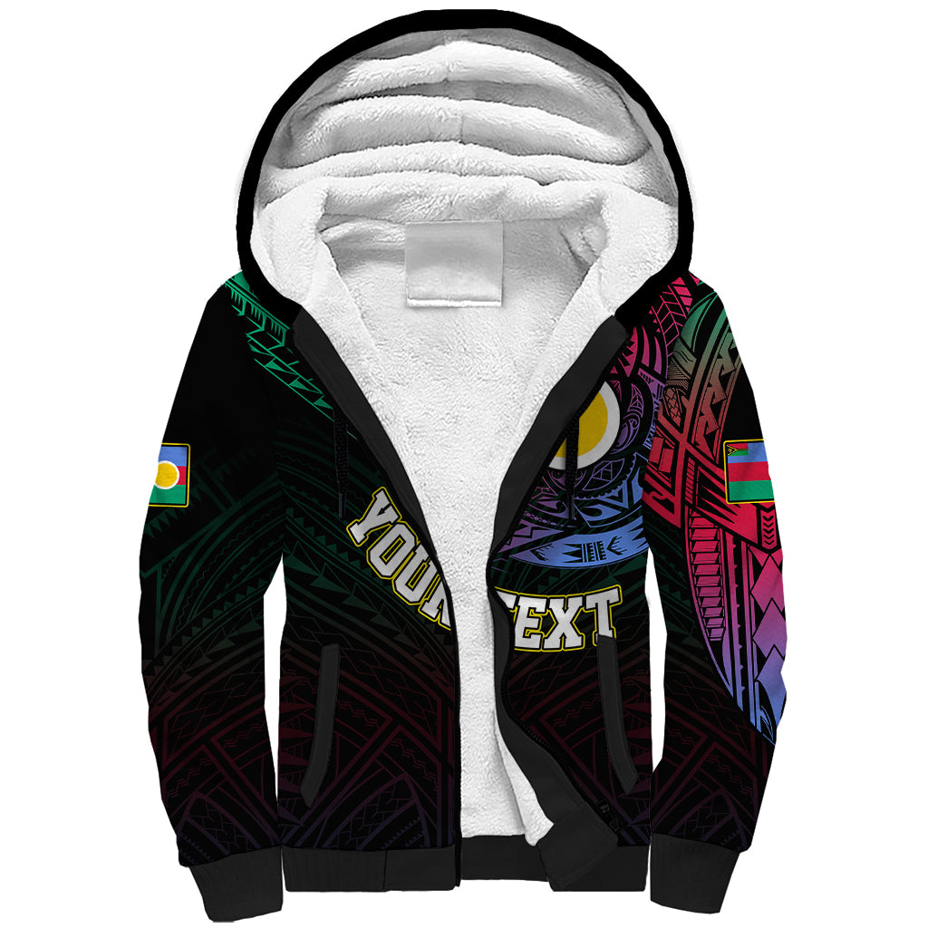 Personalised Vanuatu Sherpa Hoodie Turtle Chest Tattoo Flag Color - Shefa LT7 Unisex Black - Polynesian Pride