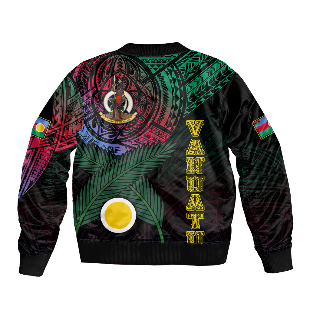 Personalised Vanuatu Sleeve Zip Bomber Jacket Turtle Chest Tattoo Flag Color - Shefa LT7 - Polynesian Pride