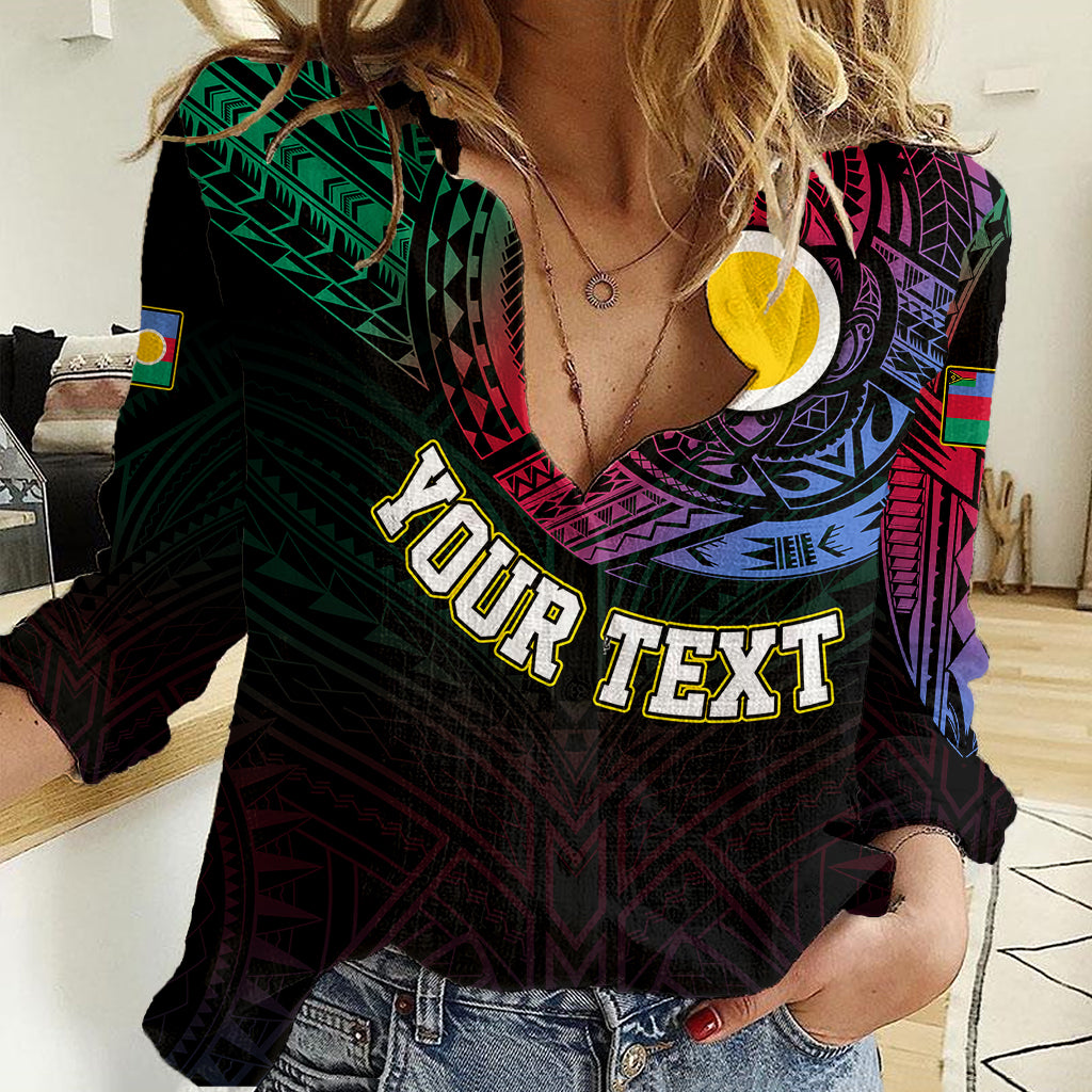 Personalised Vanuatu Women Casual Shirt Turtle Chest Tattoo Flag Color - Shefa LT7 Female Black - Polynesian Pride