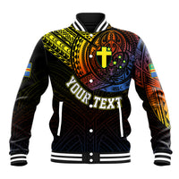 Personalised Vanuatu Baseball Jacket Turtle Chest Tattoo Flag Color - Tafea LT7 Unisex Black - Polynesian Pride