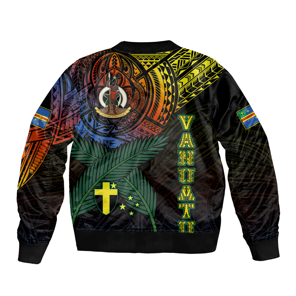 Personalised Vanuatu Sleeve Zip Bomber Jacket Turtle Chest Tattoo Flag Color - Tafea LT7 - Polynesian Pride