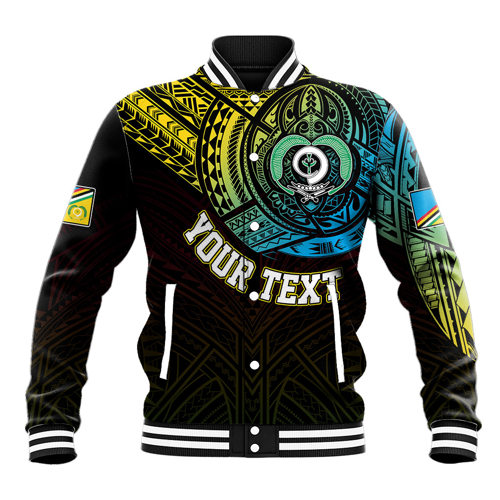 Personalised Vanuatu Baseball Jacket Turtle Chest Tattoo Flag Color - Torba LT7 Unisex Black - Polynesian Pride