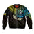 Personalised Vanuatu Bomber Jacket Turtle Chest Tattoo Flag Color - Torba LT7 Unisex Black - Polynesian Pride