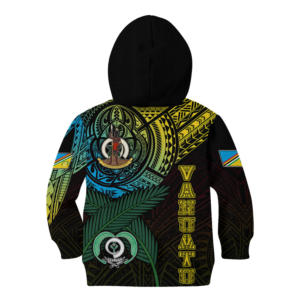 Personalised Vanuatu Kid Hoodie Turtle Chest Tattoo Flag Color - Torba LT7 Zip Hoodie Black - Polynesian Pride