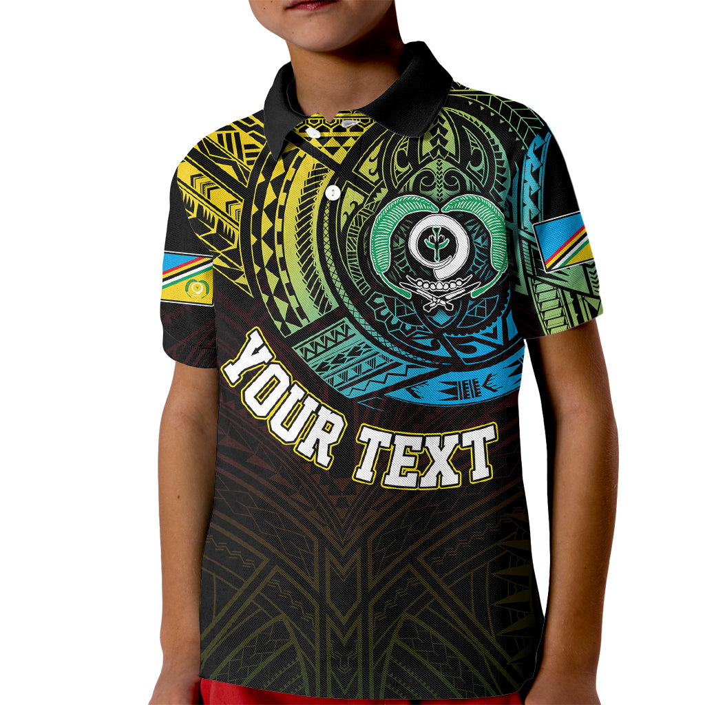 Personalised Vanuatu Kid Polo Shirt Turtle Chest Tattoo Flag Color - Torba LT7 Kid Black - Polynesian Pride