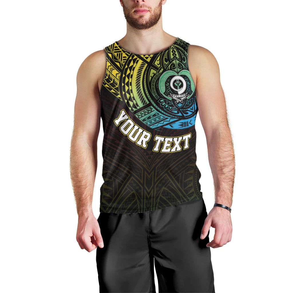 Personalised Vanuatu Men Tank Top Turtle Chest Tattoo Flag Color - Torba LT7 - Polynesian Pride