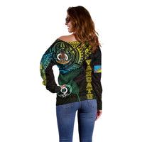 Personalised Vanuatu Off Shoulder Sweater Turtle Chest Tattoo Flag Color - Torba LT7 - Polynesian Pride