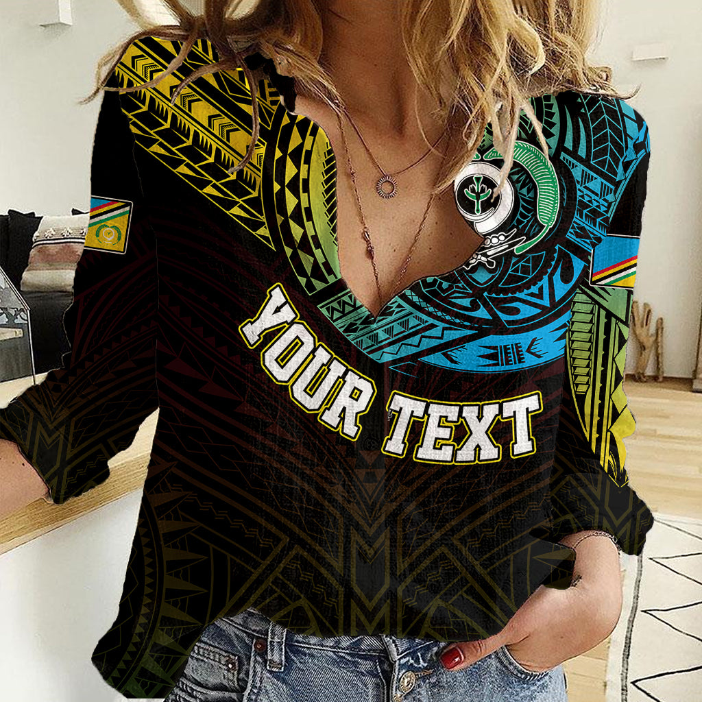 Personalised Vanuatu Women Casual Shirt Turtle Chest Tattoo Flag Color - Torba LT7 Female Black - Polynesian Pride
