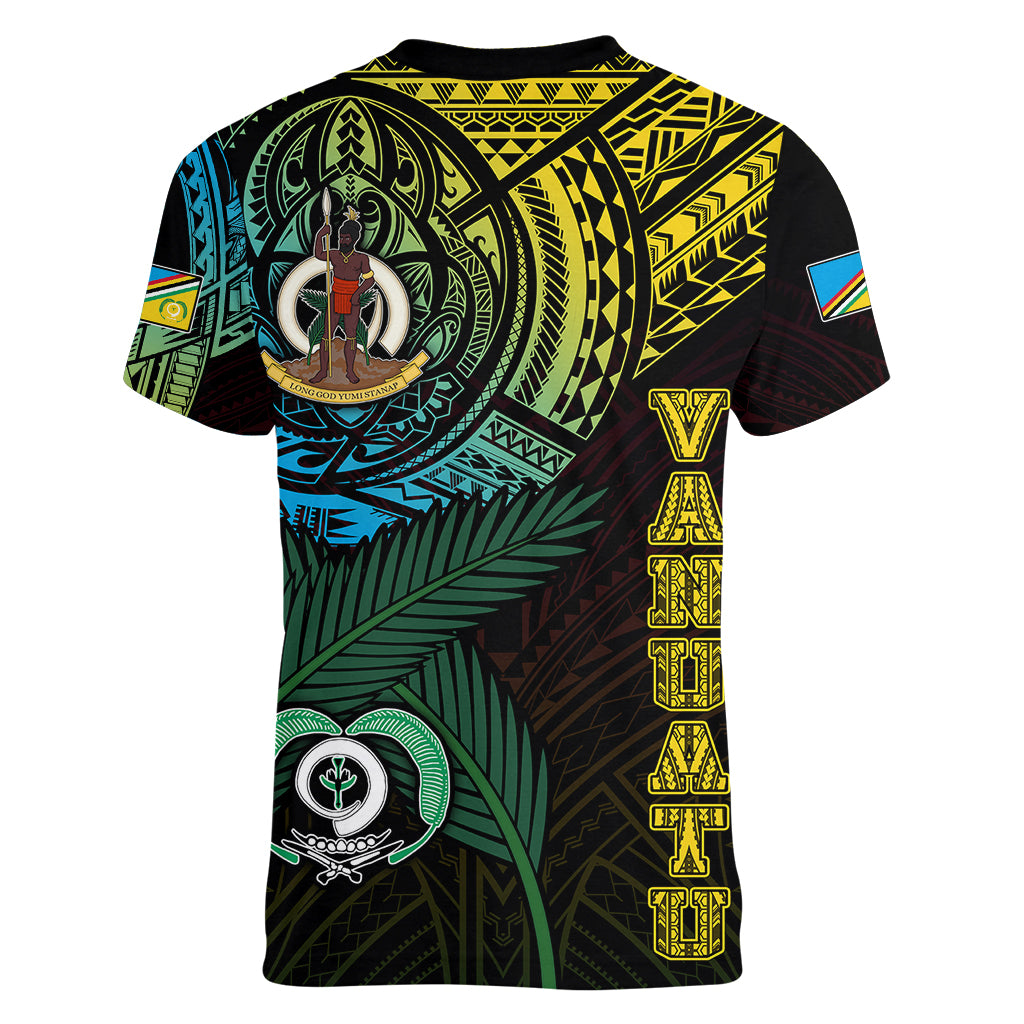 Personalised Vanuatu Women V Neck T Shirt Turtle Chest Tattoo Flag Color - Torba LT7 - Polynesian Pride