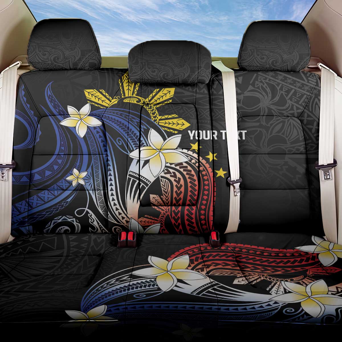 Personalized Philippines Tribal Back Car Seat Cover Tropical Waves - Plumeria