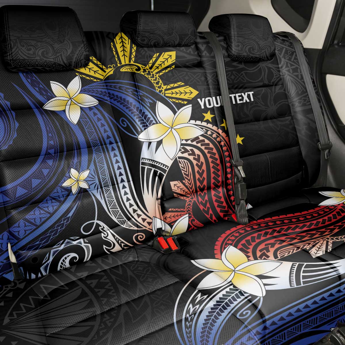 Personalized Philippines Tribal Back Car Seat Cover Tropical Waves - Plumeria