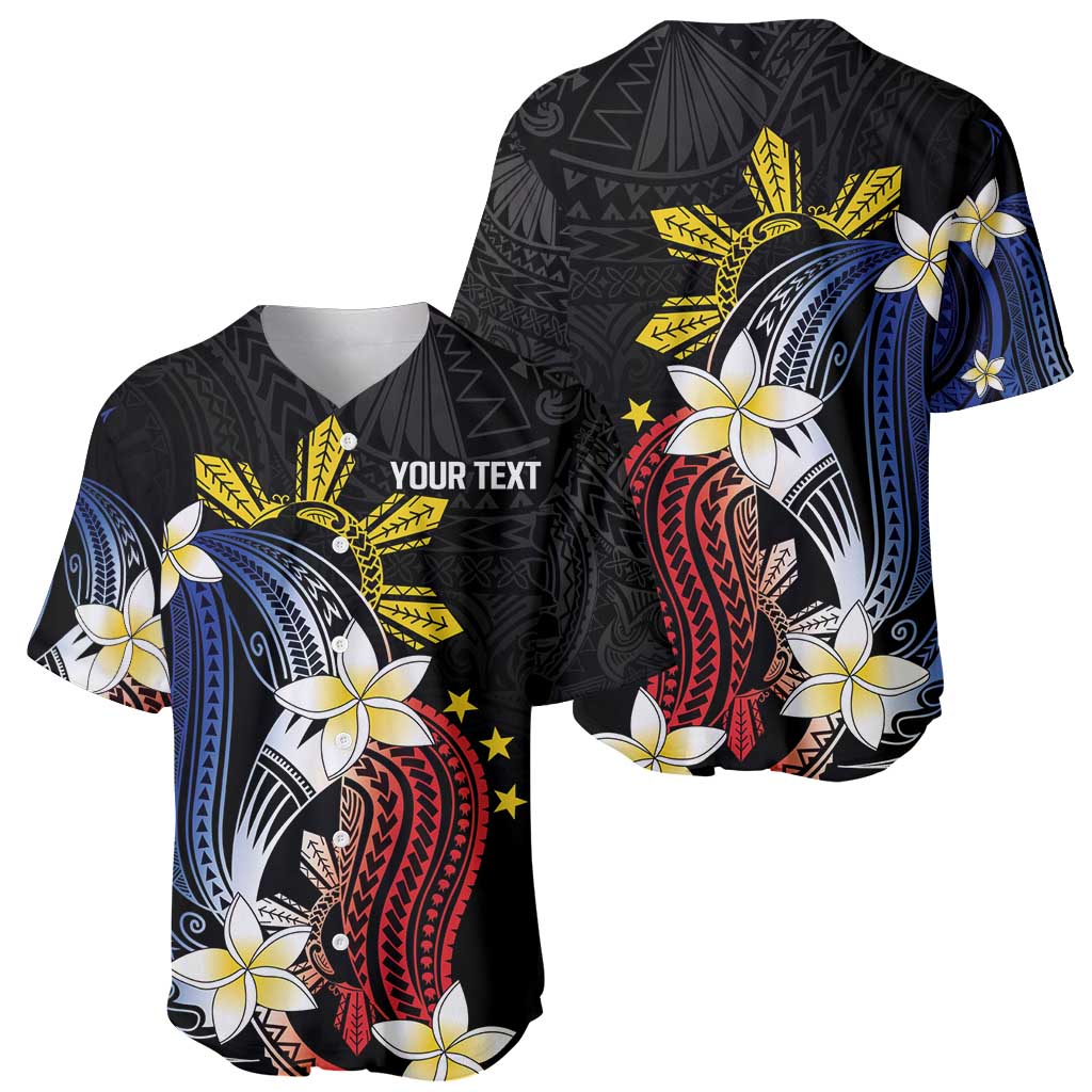 Personalized Philippines Tribal Baseball Jersey Tropical Waves - Plumeria