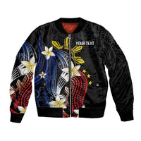 Personalized Philippines Tribal Bomber Jacket Tropical Waves - Plumeria LT7 Unisex Black - Polynesian Pride