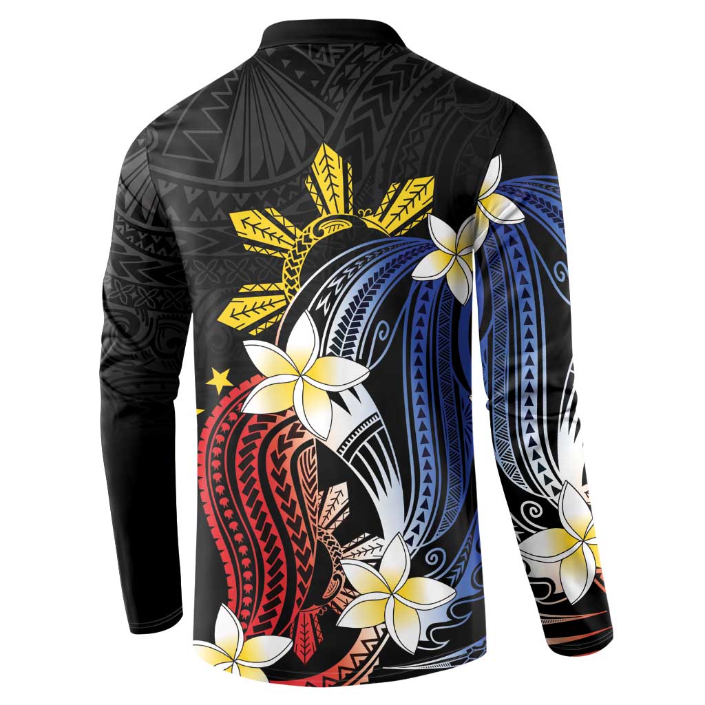 Personalized Philippines Tribal Button Sweatshirt Tropical Waves - Plumeria