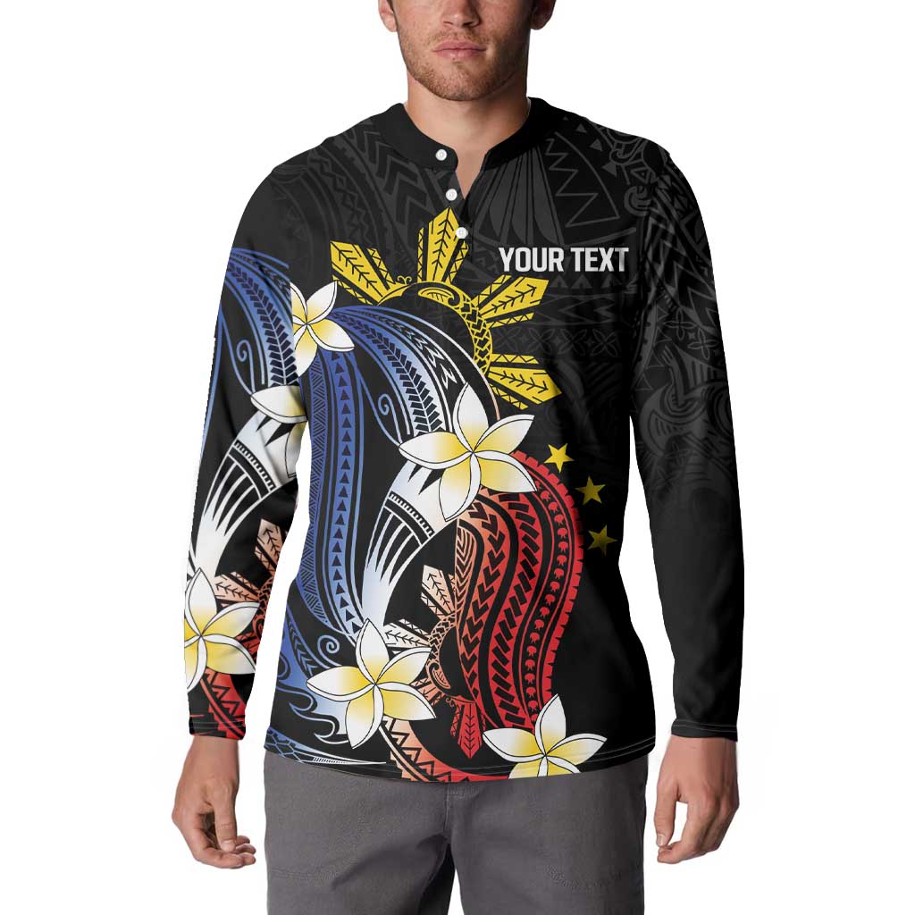 Personalized Philippines Tribal Button Sweatshirt Tropical Waves - Plumeria