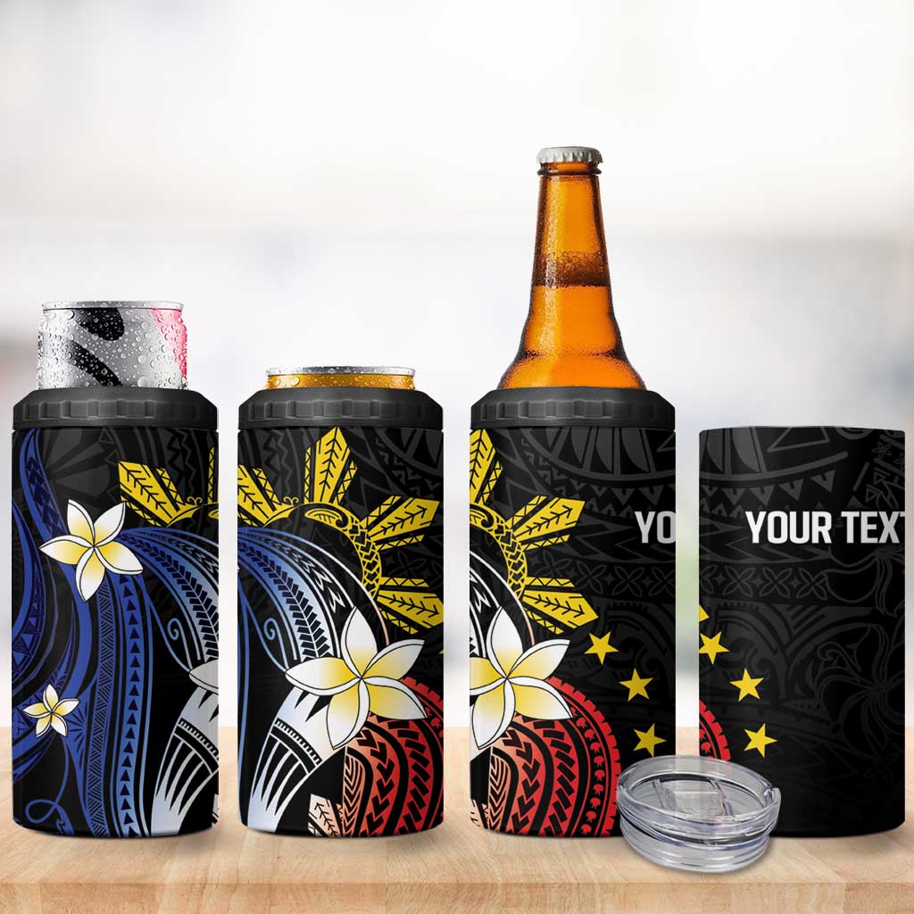 Personalized Philippines Tribal 4 in 1 Can Cooler Tumbler Tropical Waves - Plumeria LT7 - Polynesian Pride