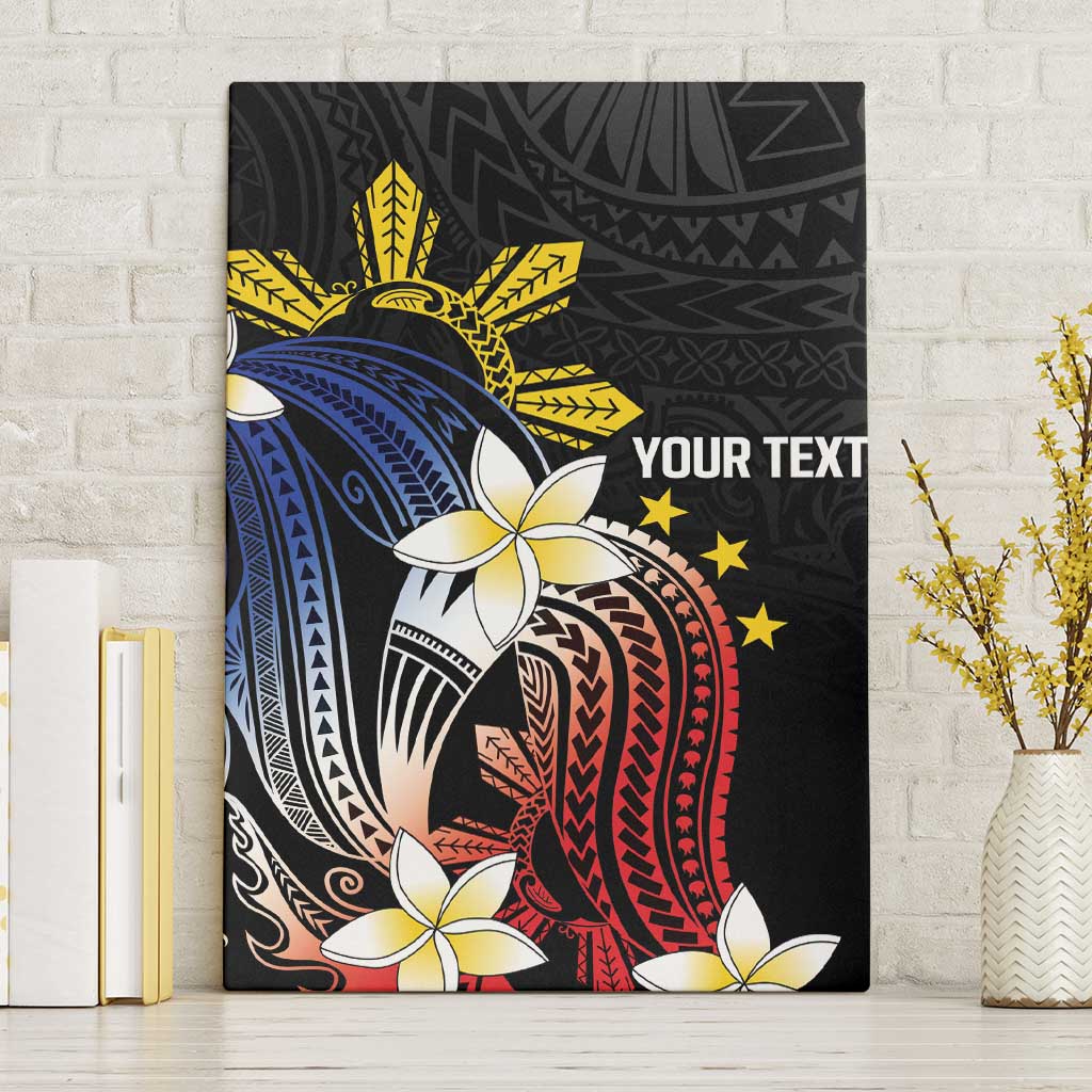Personalized Philippines Tribal Canvas Wall Art Tropical Waves - Plumeria LT7 Without Frame Black - Polynesian Pride
