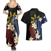 Personalized Philippines Tribal Couples Matching Summer Maxi Dress and Hawaiian Shirt Tropical Waves - Plumeria