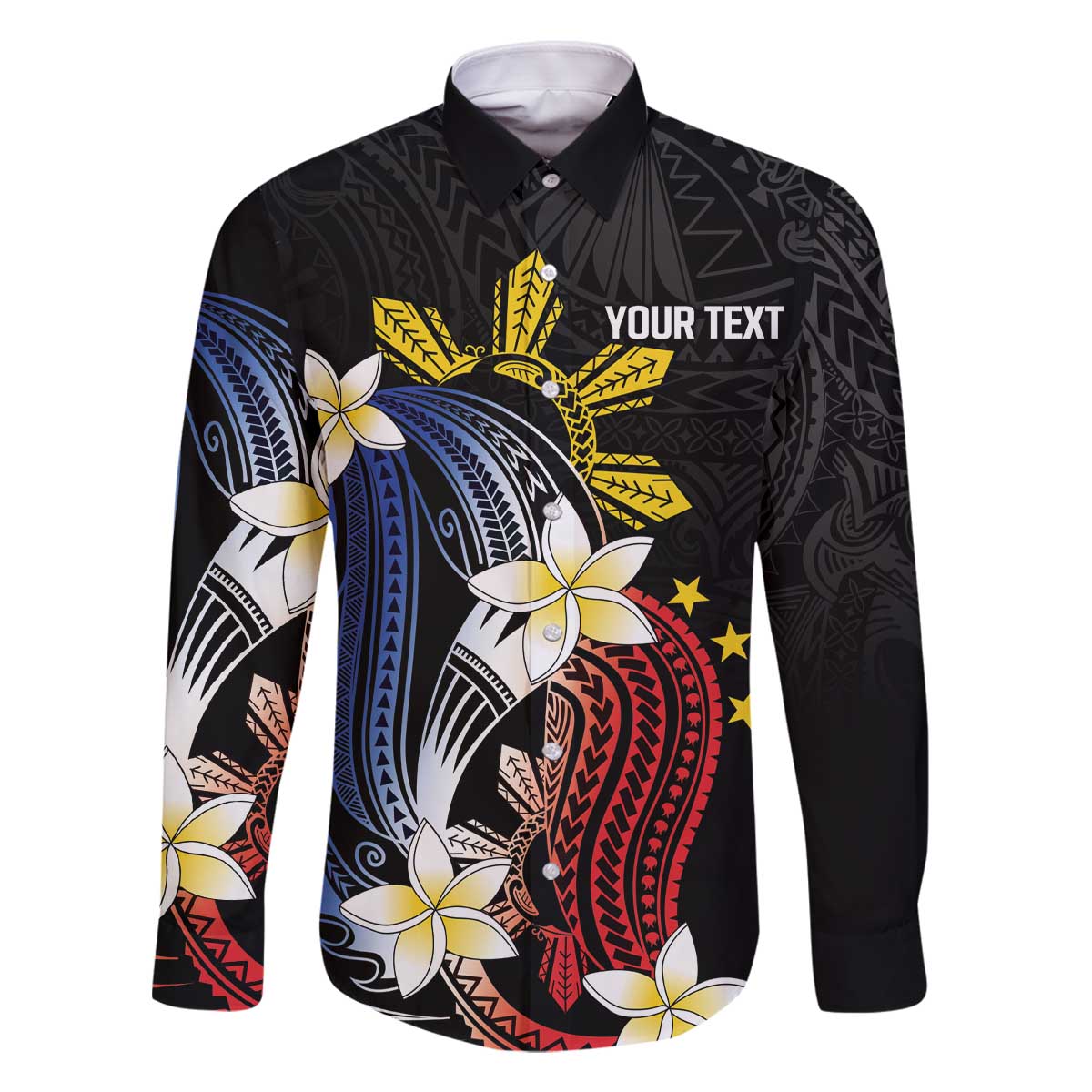 Personalized Philippines Tribal Family Matching Off The Shoulder Long Sleeve Dress and Hawaiian Shirt Tropical Waves - Plumeria