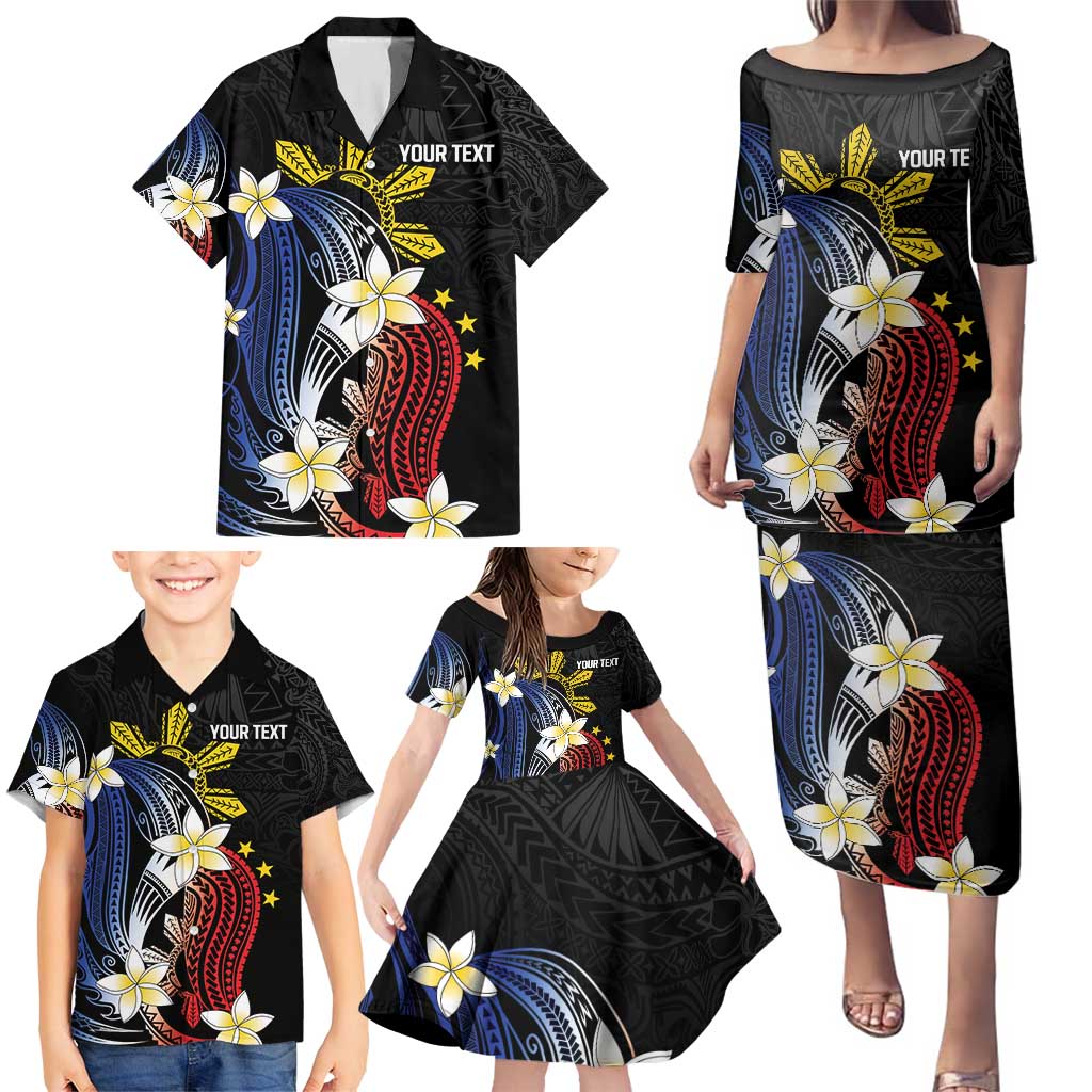 Personalized Philippines Tribal Family Matching Puletasi and Hawaiian Shirt Tropical Waves - Plumeria