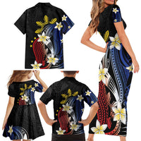 Personalized Philippines Tribal Family Matching Short Sleeve Bodycon Dress and Hawaiian Shirt Tropical Waves - Plumeria