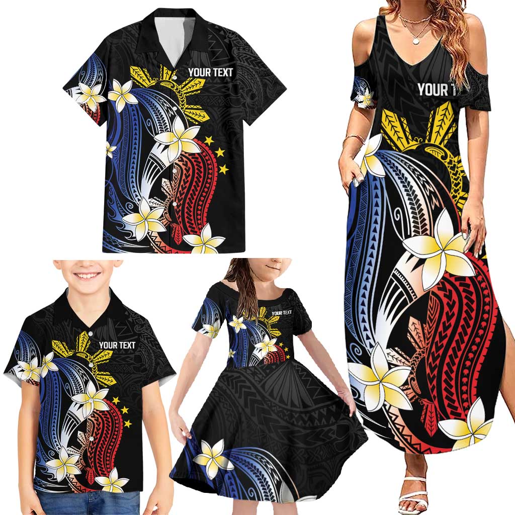 Personalized Philippines Tribal Family Matching Summer Maxi Dress and Hawaiian Shirt Tropical Waves - Plumeria