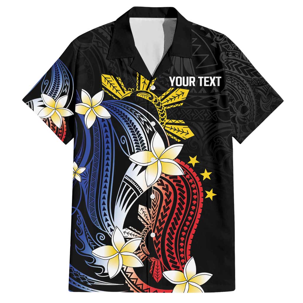 Personalized Philippines Tribal Hawaiian Shirt Tropical Waves - Plumeria LT7 Black - Polynesian Pride