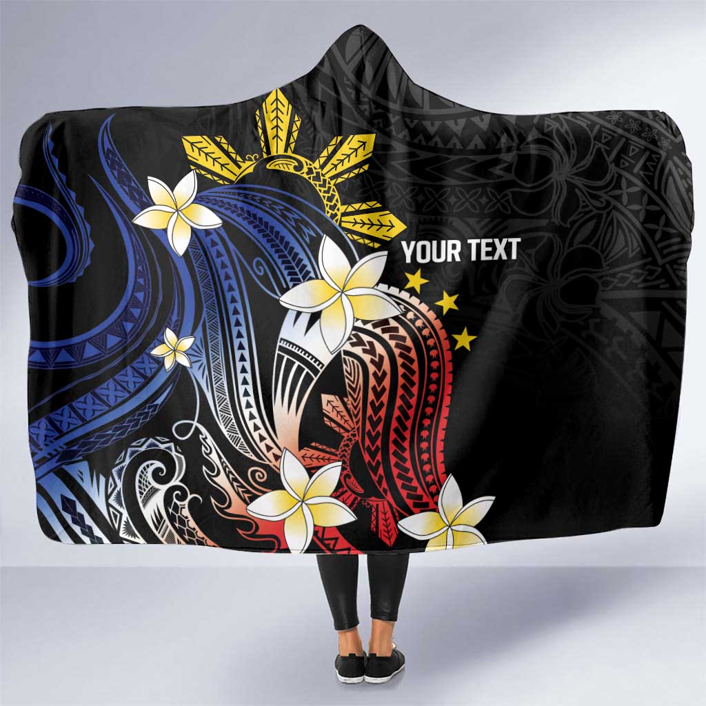 Personalized Philippines Tribal Hooded Blanket Tropical Waves - Plumeria LT7 One Size Black - Polynesian Pride