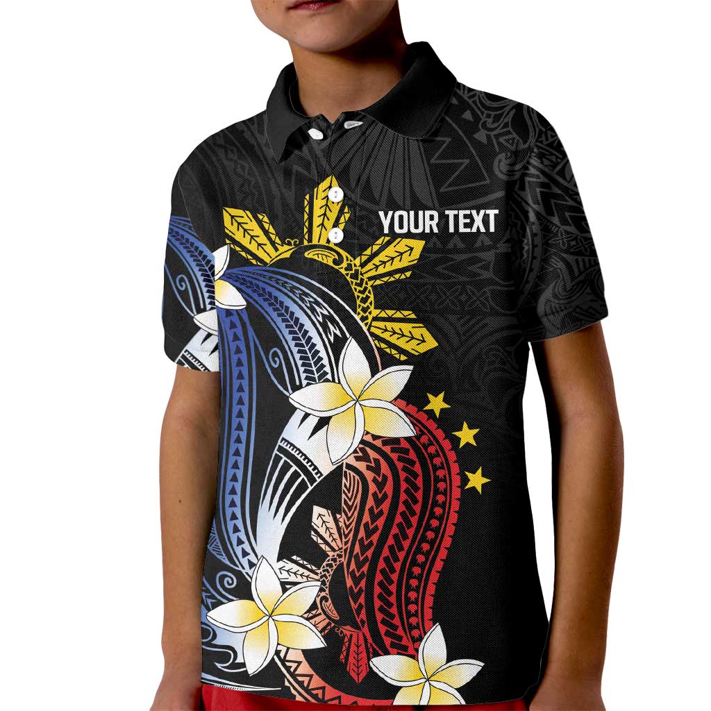Personalized Philippines Tribal Kid Polo Shirt Tropical Waves - Plumeria