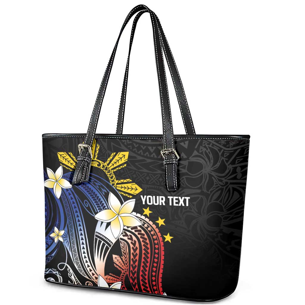 Personalized Philippines Tribal Leather Tote Bag Tropical Waves - Plumeria