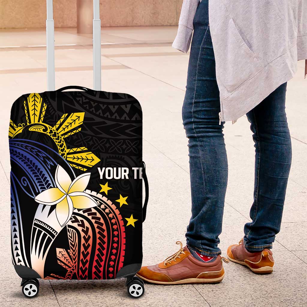 Personalized Philippines Tribal Luggage Cover Tropical Waves - Plumeria LT7 Black - Polynesian Pride