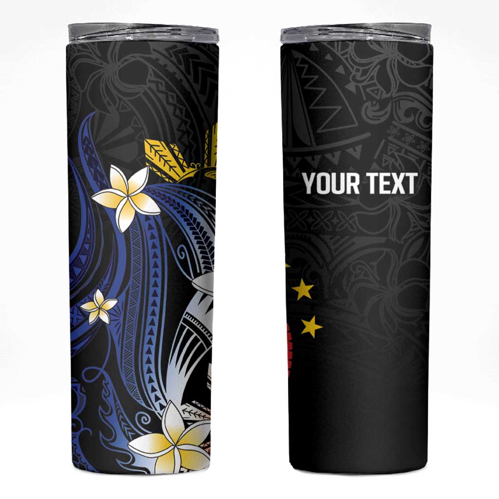 Personalized Philippines Tribal Skinny Tumbler Tropical Waves - Plumeria LT7 Black - Polynesian Pride