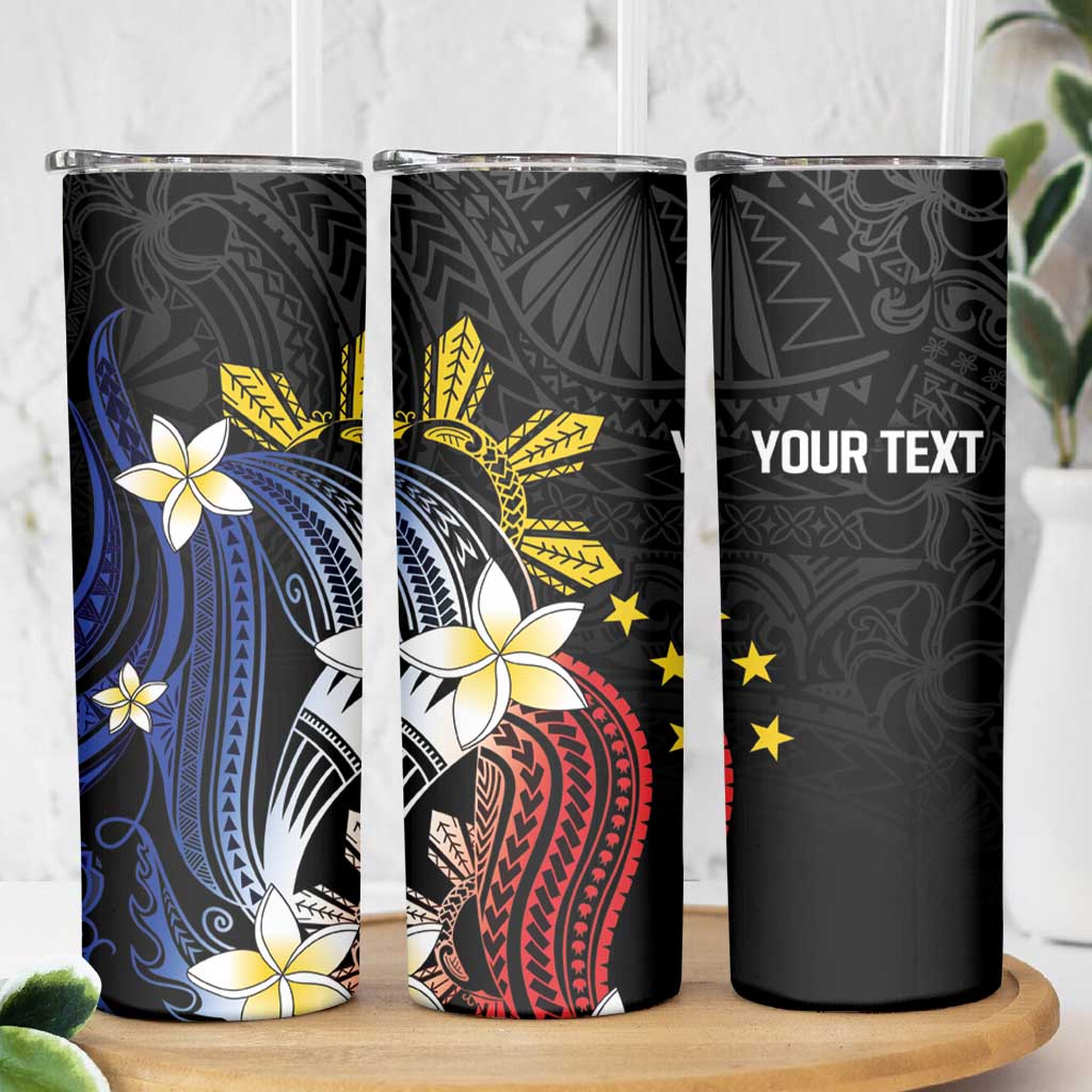 Personalized Philippines Tribal Skinny Tumbler Tropical Waves - Plumeria LT7 - Polynesian Pride