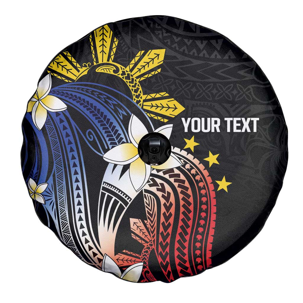 Personalized Philippines Tribal Spare Tire Cover Tropical Waves - Plumeria