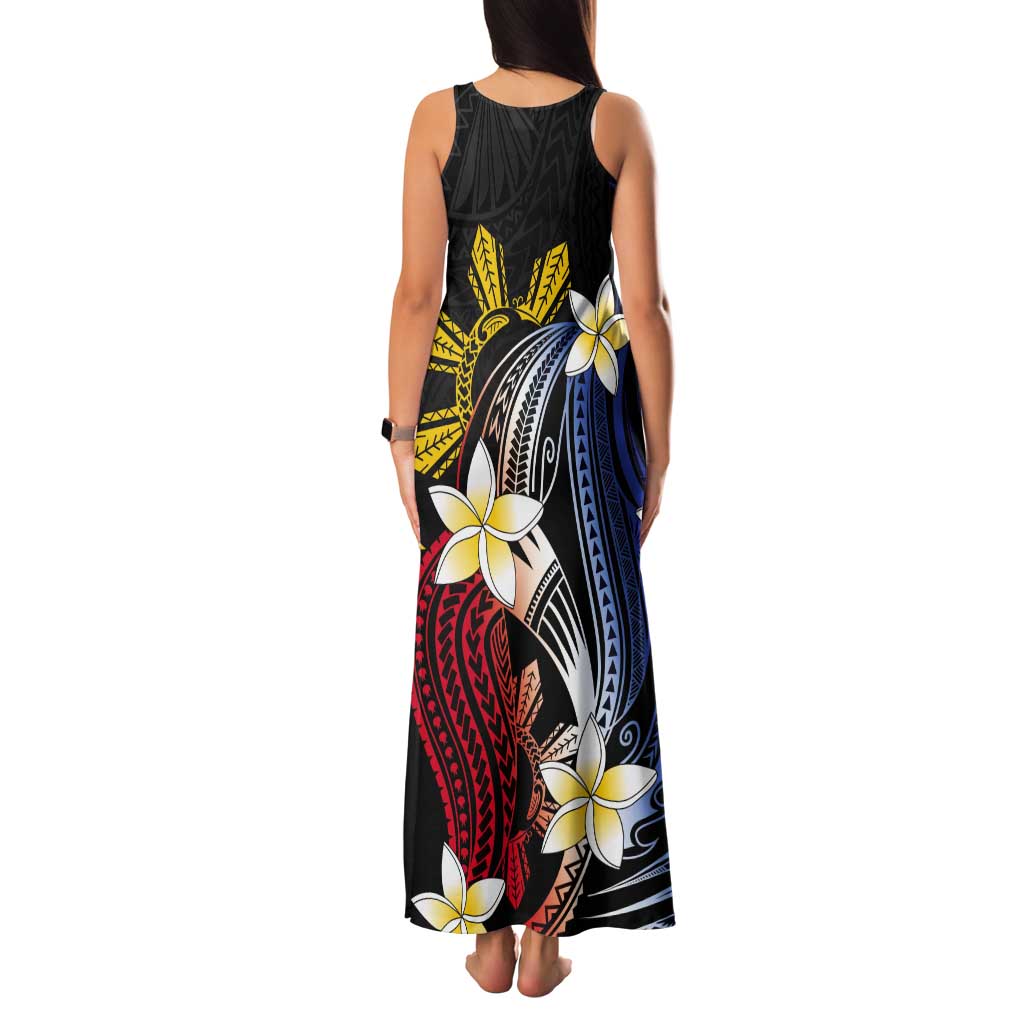 Personalized Philippines Tribal Tank Maxi Dress Tropical Waves - Plumeria