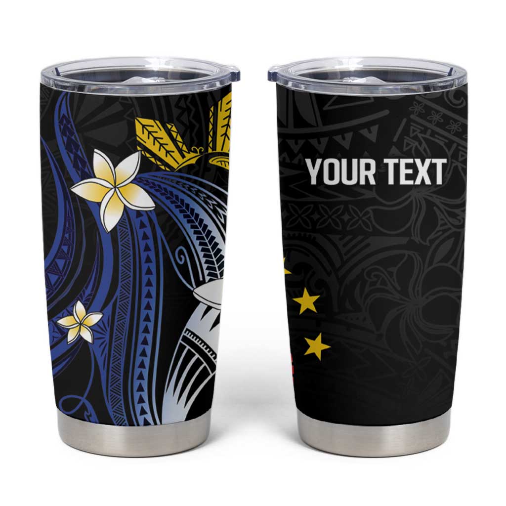 Personalized Philippines Tribal Tumbler Cup Tropical Waves - Plumeria LT7 Black - Polynesian Pride