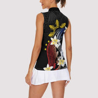 Personalized Philippines Tribal Women Sleeveless Polo Shirt Tropical Waves - Plumeria