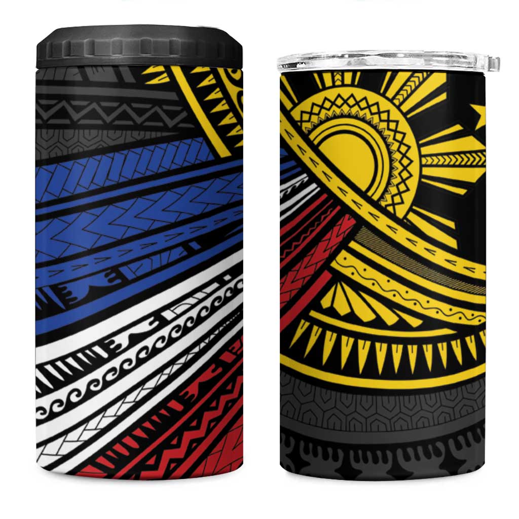 Philippines Sun 4 in 1 Can Cooler Tumbler Pasifika Tribal Style LT7 One Size: 16 oz Black - Polynesian Pride
