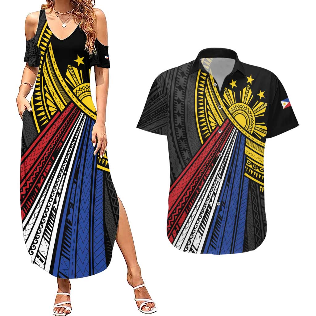 Philippines Sun Couples Matching Summer Maxi Dress and Hawaiian Shirt Pasifika Tribal Style