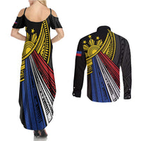 Philippines Sun Couples Matching Summer Maxi Dress and Long Sleeve Button Shirt Pasifika Tribal Style