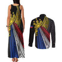 Philippines Sun Couples Matching Tank Maxi Dress and Long Sleeve Button Shirt Pasifika Tribal Style