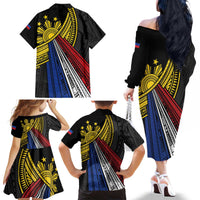 Philippines Sun Family Matching Off The Shoulder Long Sleeve Dress and Hawaiian Shirt Pasifika Tribal Style