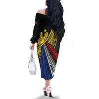 Philippines Sun Family Matching Off The Shoulder Long Sleeve Dress and Hawaiian Shirt Pasifika Tribal Style