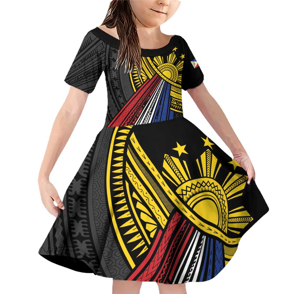 Philippines Sun Family Matching Off Shoulder Short Dress and Hawaiian Shirt Pasifika Tribal Style