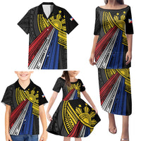 Philippines Sun Family Matching Puletasi and Hawaiian Shirt Pasifika Tribal Style