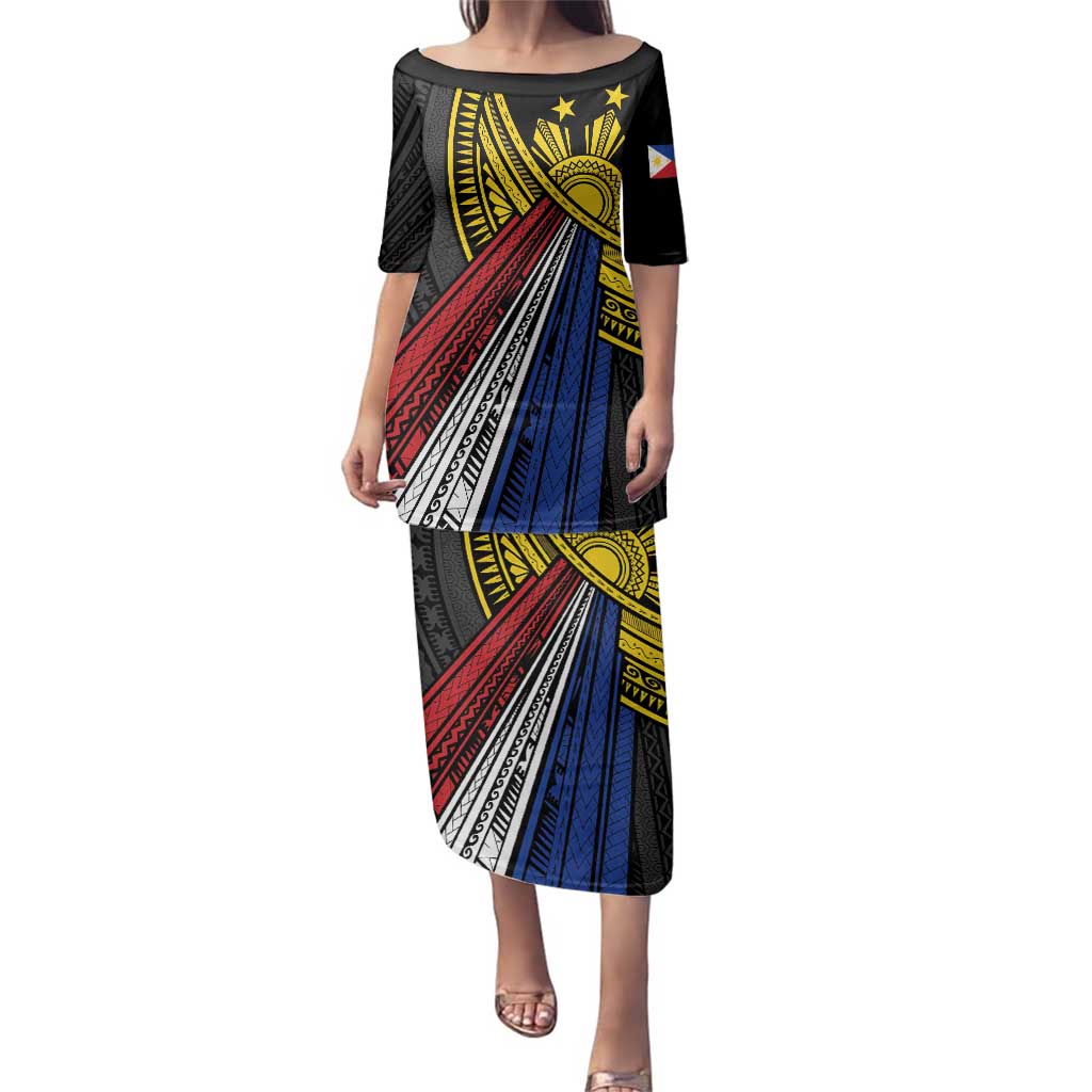 Philippines Sun Family Matching Puletasi and Hawaiian Shirt Pasifika Tribal Style