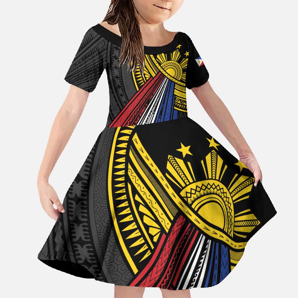 Philippines Sun Family Matching Short Sleeve Bodycon Dress and Hawaiian Shirt Pasifika Tribal Style