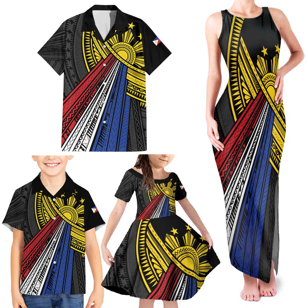 Philippines Sun Family Matching Tank Maxi Dress and Hawaiian Shirt Pasifika Tribal Style