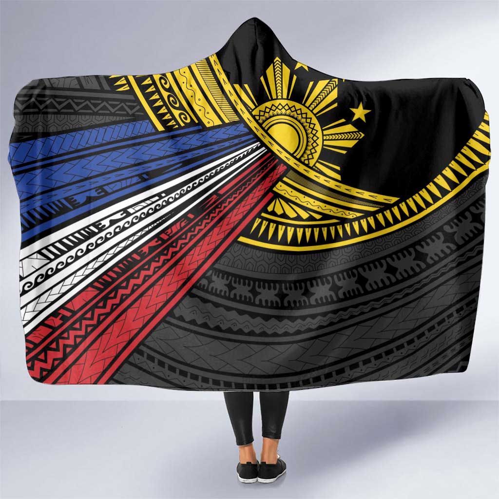Philippines Sun Hooded Blanket Pasifika Tribal Style LT7 One Size Black - Polynesian Pride