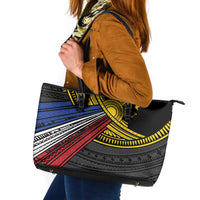Philippines Sun Leather Tote Bag Pasifika Tribal Style